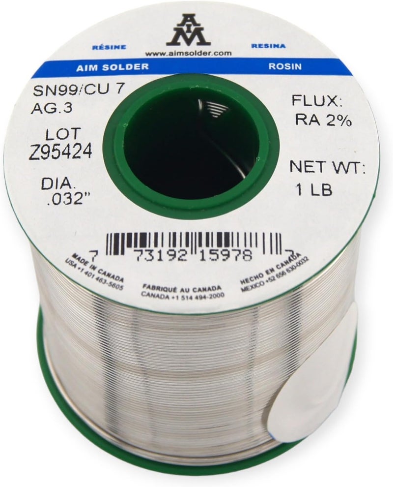 Aim Solder LeadFree Rosin Core Solder Wire Sn99 Ag0.3 Cu0.7 for Electrical Soldering 0.032inch, 1lb (0.8mm / 454g) - Image 1